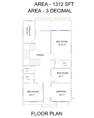 3BHK One Storey House Design and plan