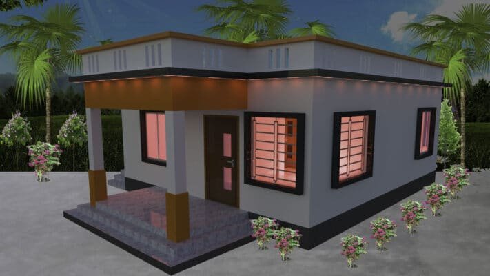 Low cost 1 story 3d house design & floor plan