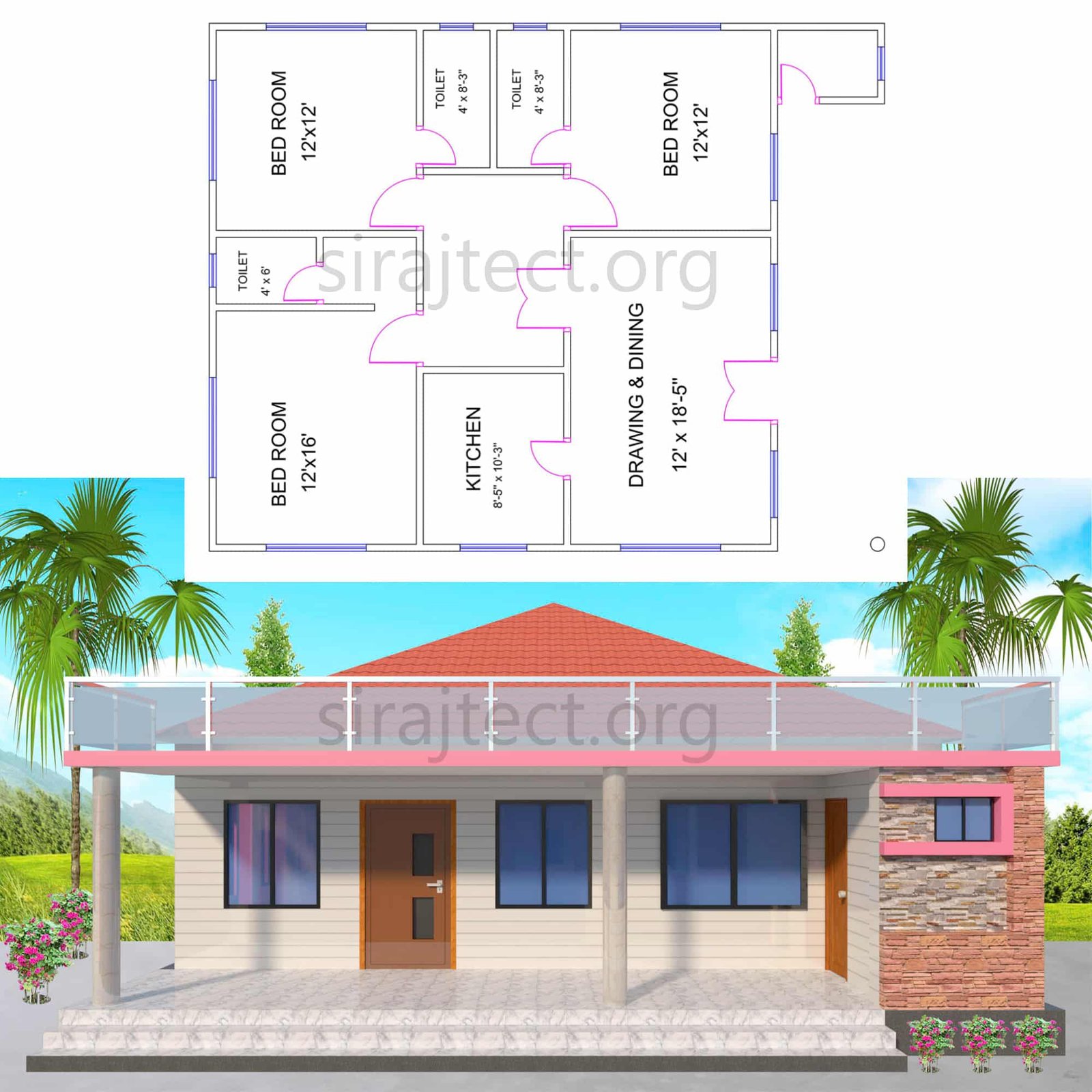 3 room house design in village - গ্রামের টিনের বাড়ির ডিজাইন