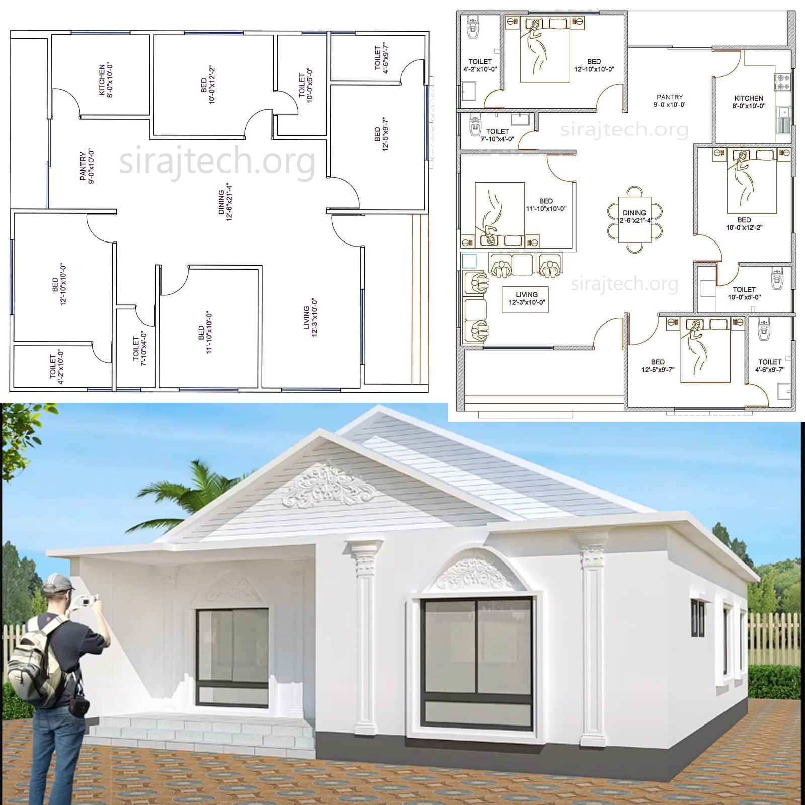 Low cost simple 4 bedroom House Plans - পাকা বাড়ির ডিজাইন