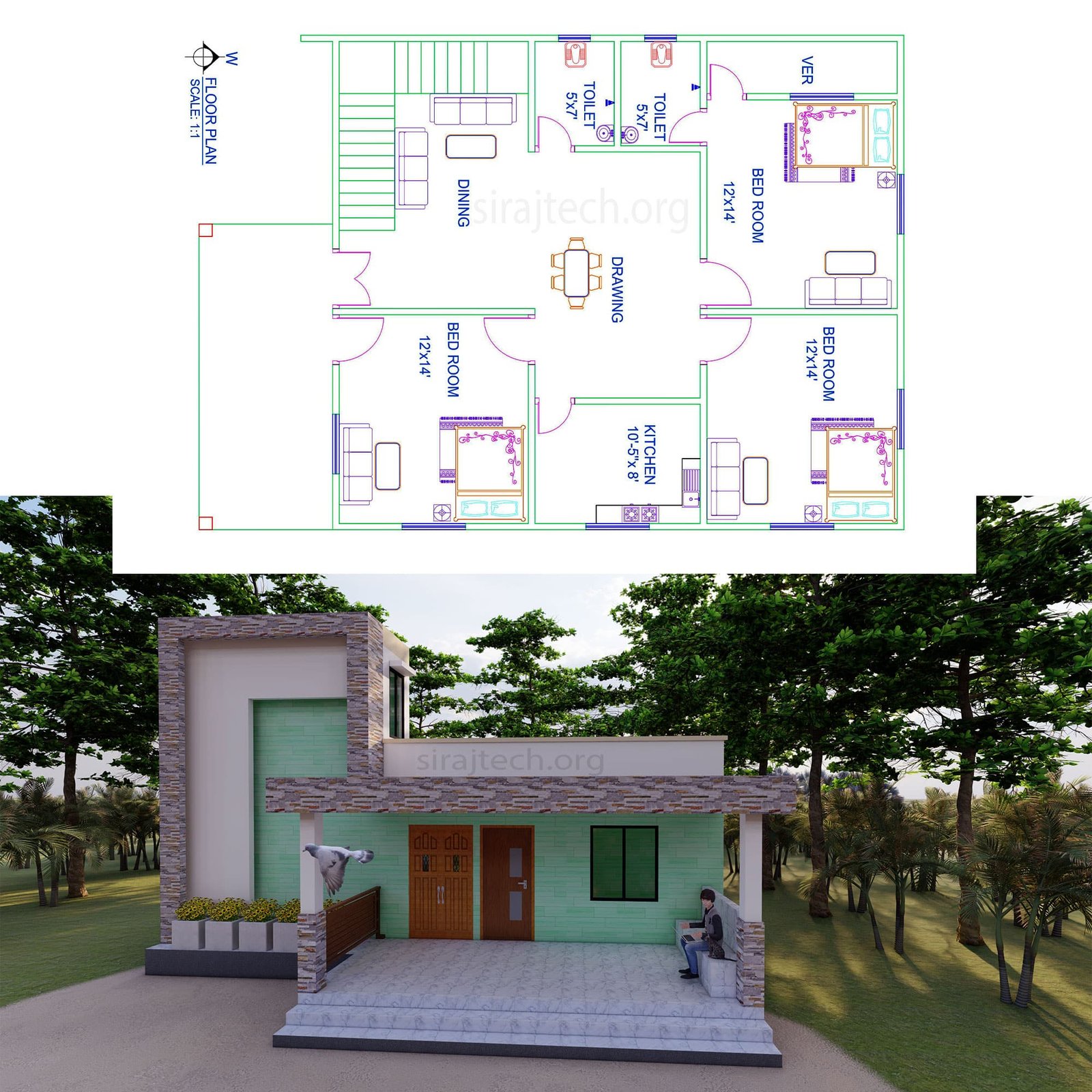 3 bhk modern house design - সবচেয়ে কম খরচে বাড়ির নকশা
