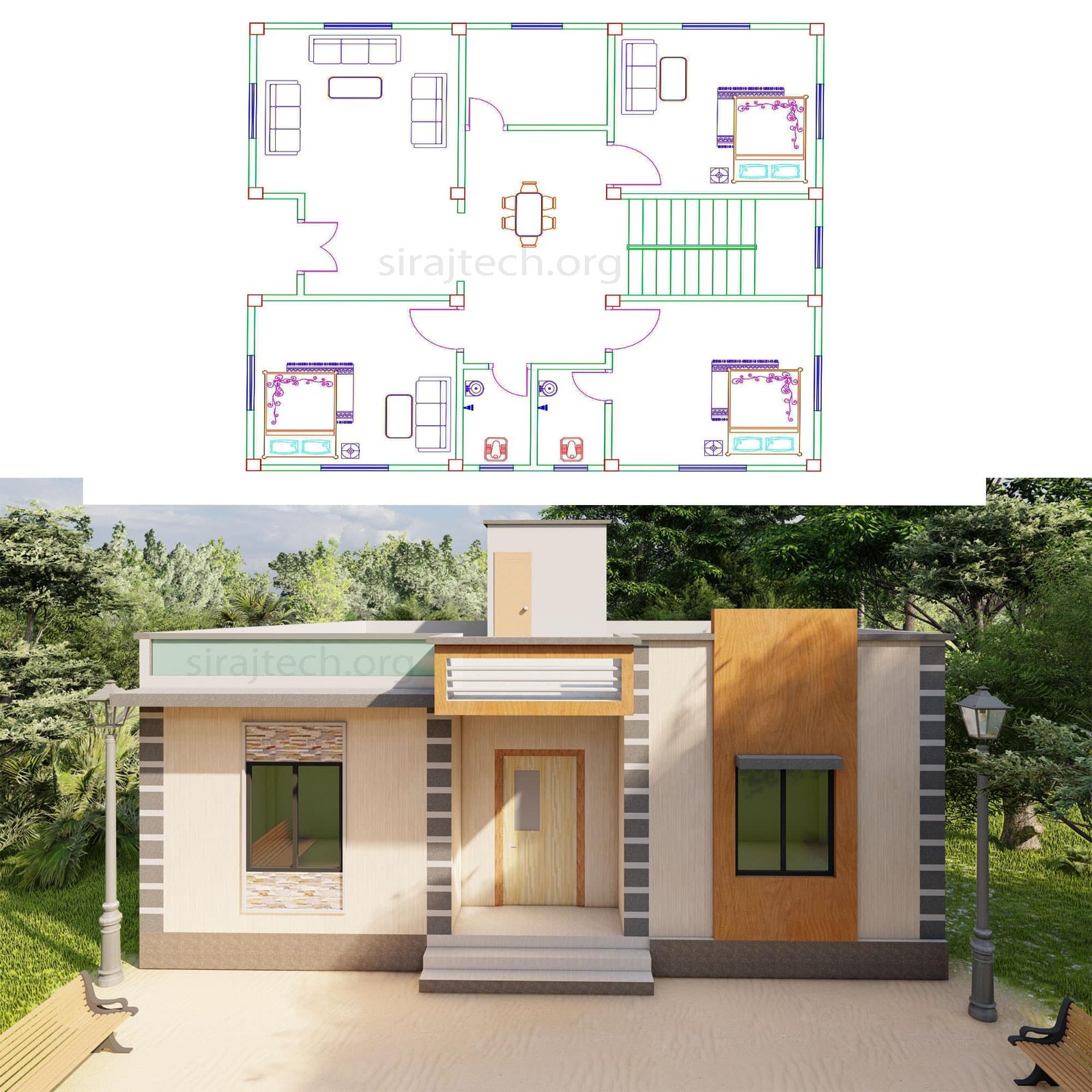 1 floor house plans 3 bedroom - একতলা বাড়ির পরিকল্পনা