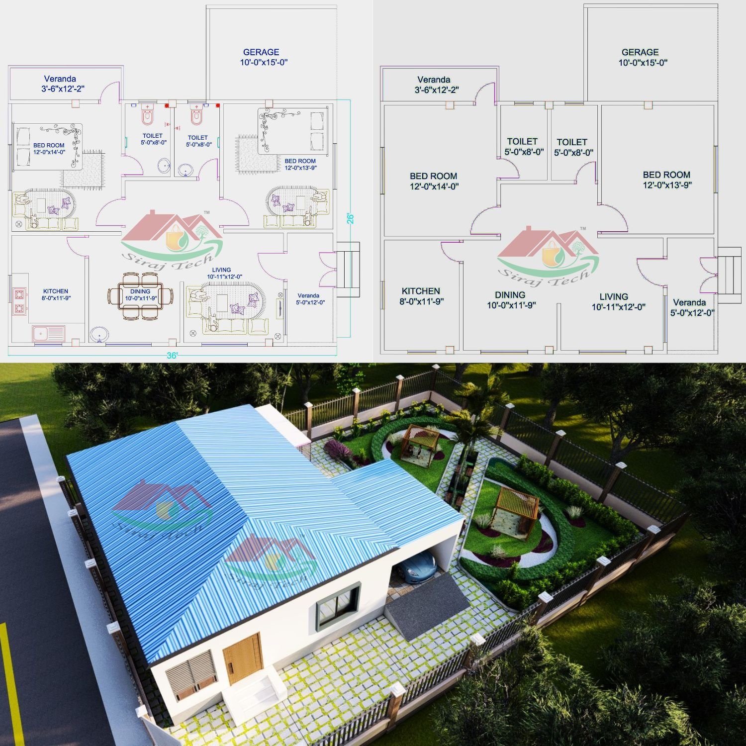 Tin Shed House plan With Garden - বাড়ির পিছনে বাগান সহ ২ রুমের টিন শেড বাড়ির নকশা