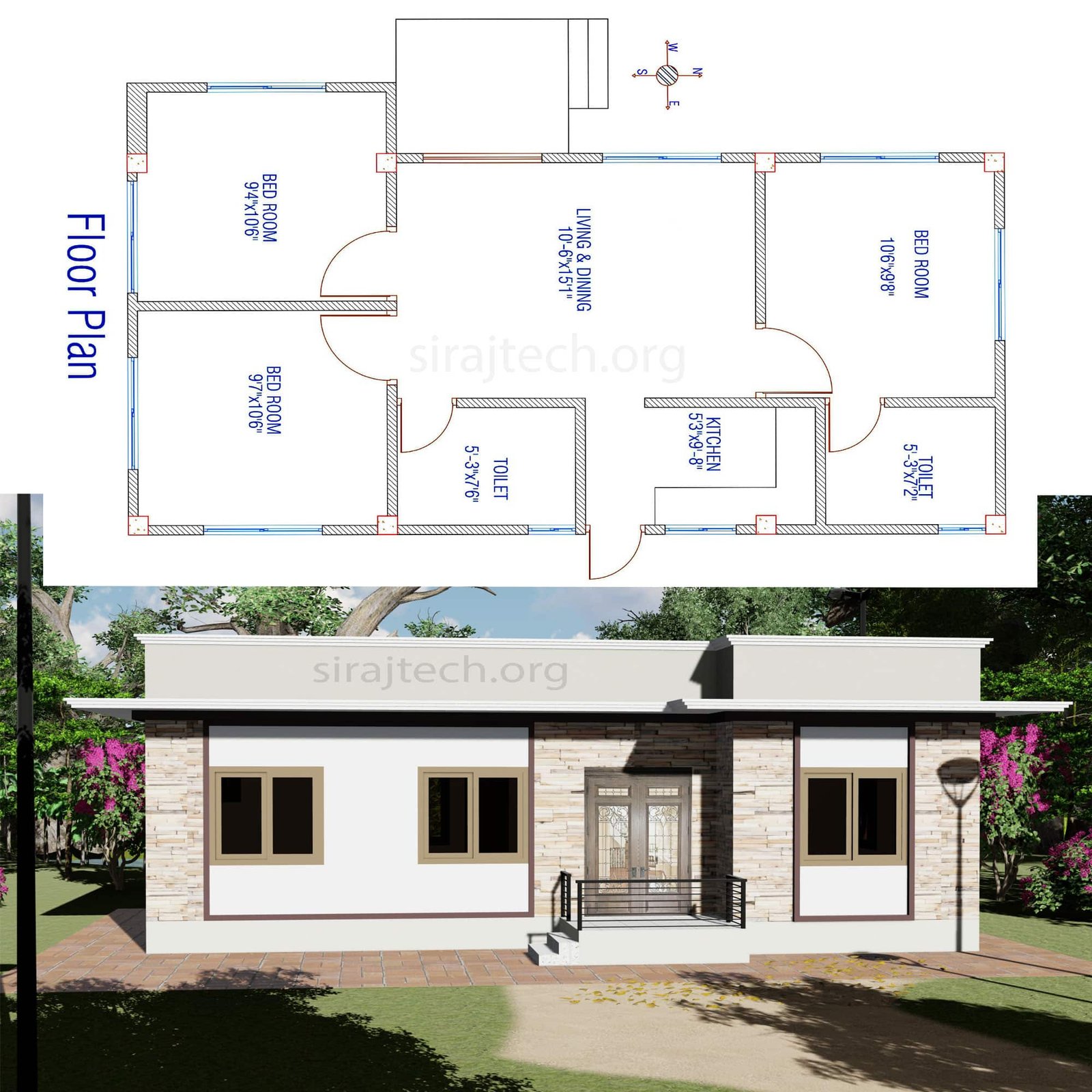 Low cost house design in Bangladesh - আধুনিক একতলা বাড়ির ডিজাইন 2