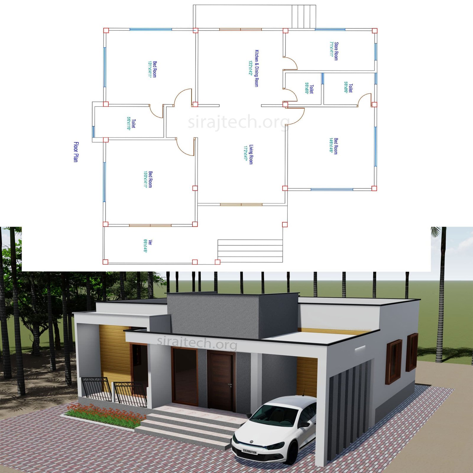 Single floor house design modern - ছোট বাড়ির ডিজাইন 2