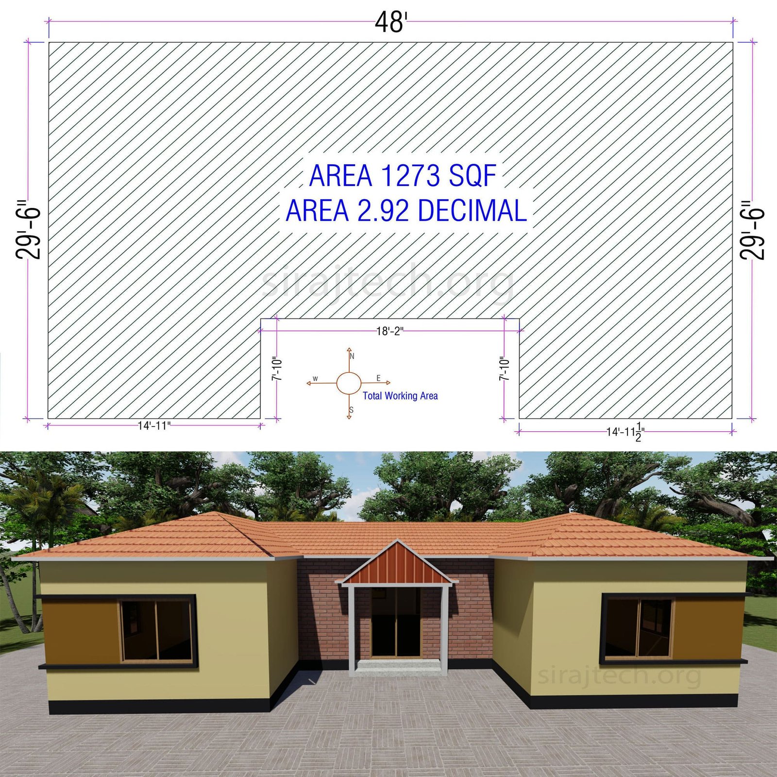 Small house floor plans - একতলা বাড়ির ডিজাইন 3