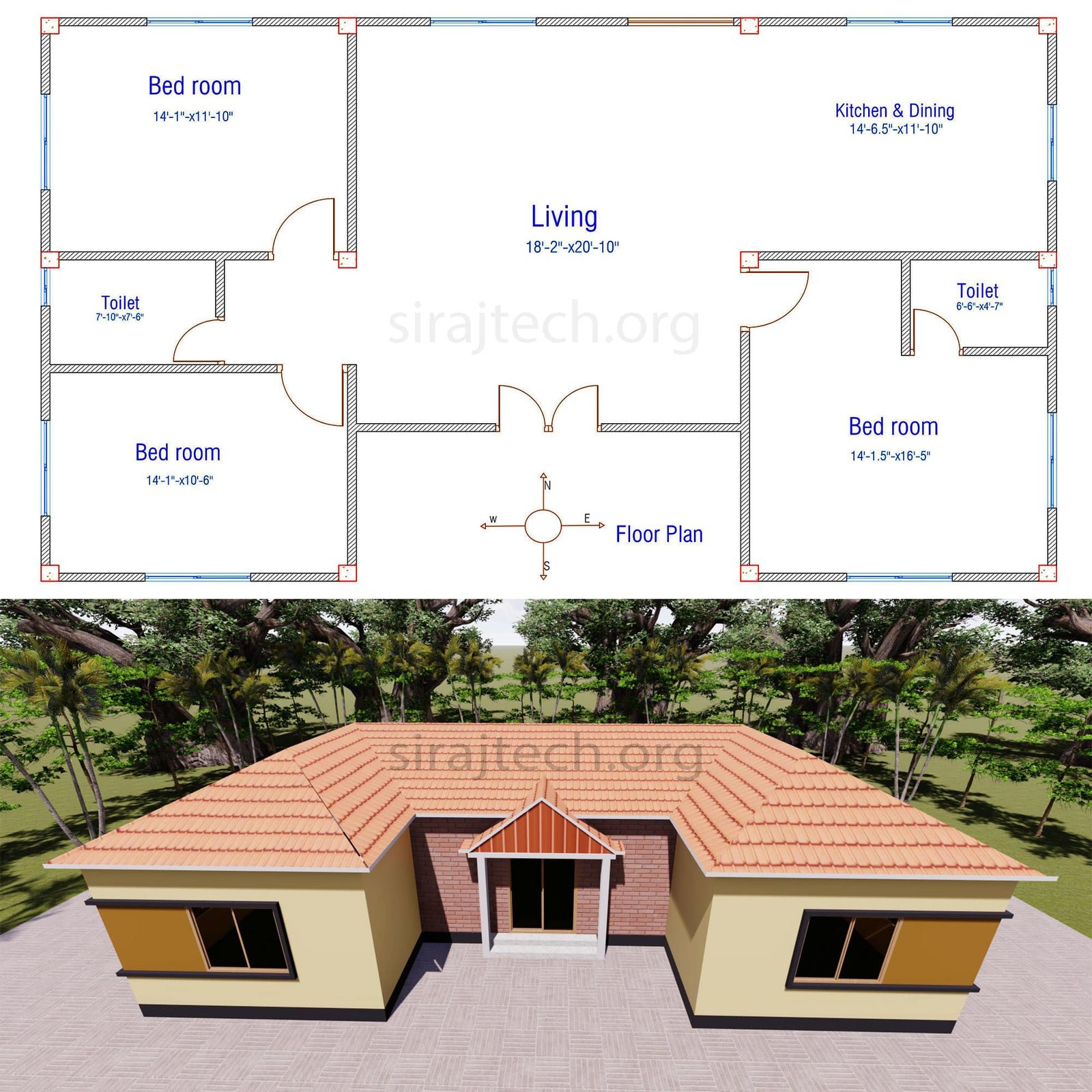 Small house floor plans - একতলা বাড়ির ডিজাইন 2