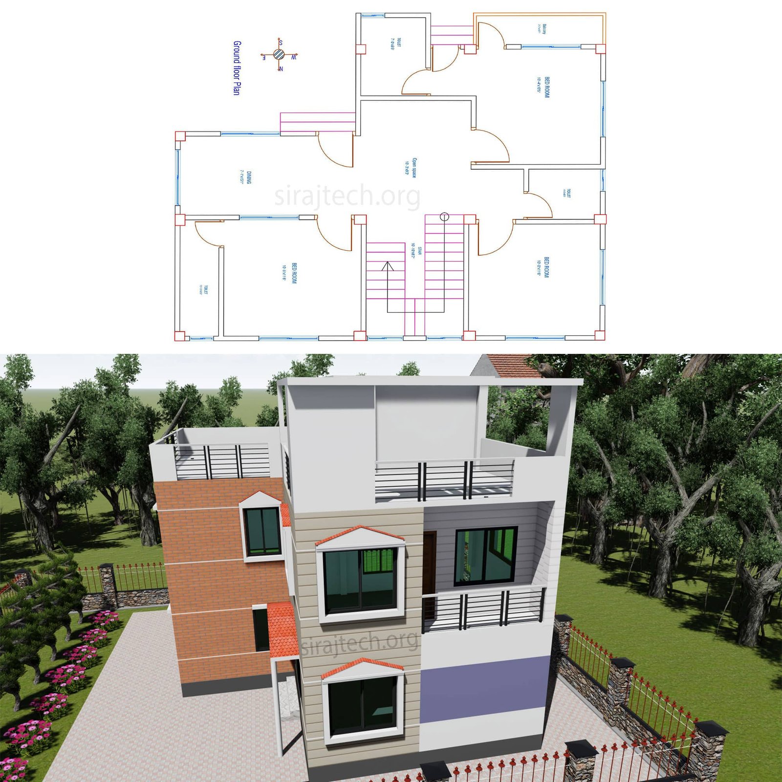Modern 2 story house floor plans - ডুপ্লেক্স বাড়ির ডিজাইন 2