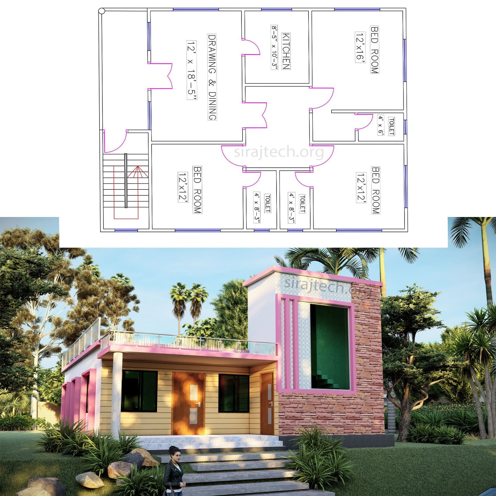 Single floor house design - কম খরচে ছোট বাড়ির ডিজাইন 4