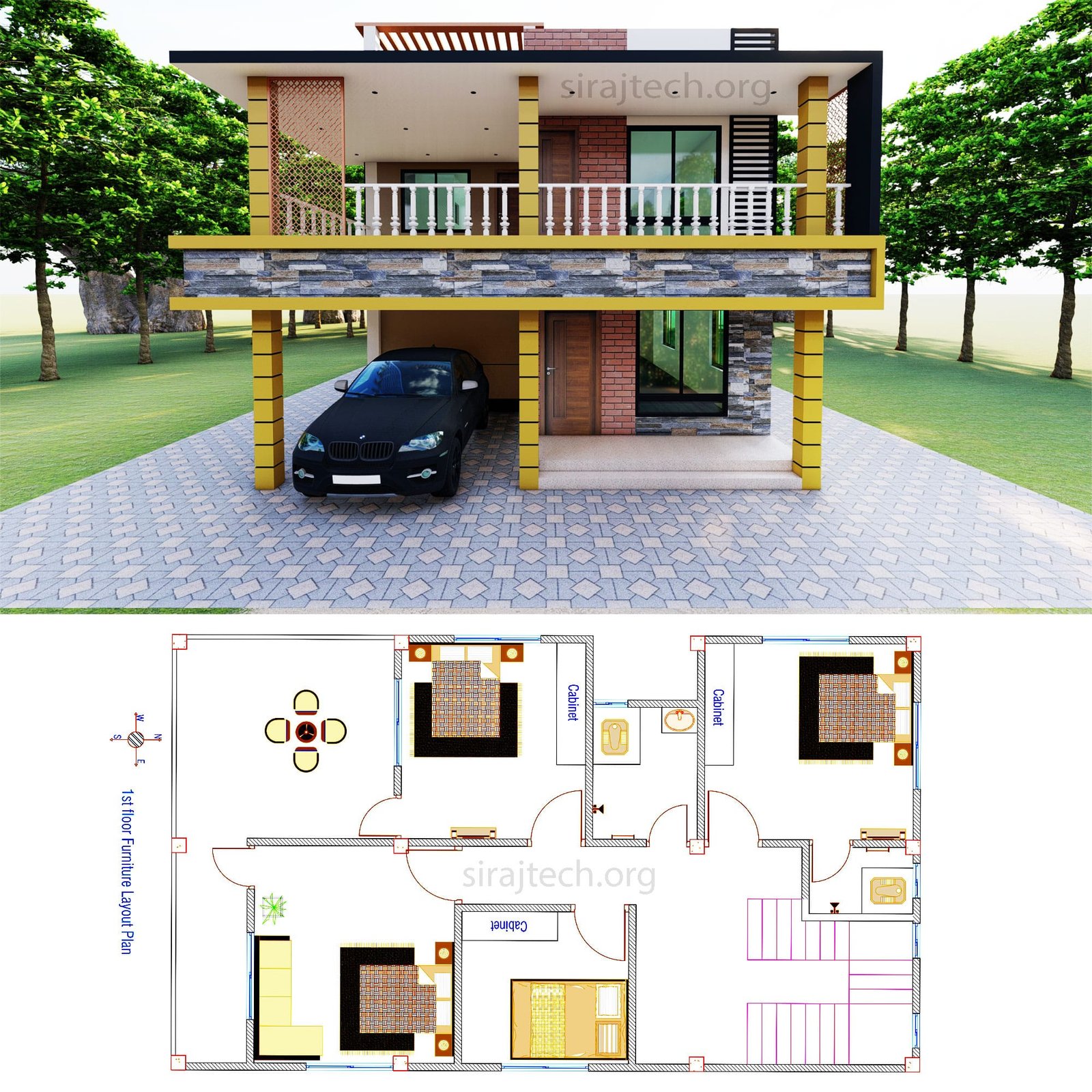 Duplex house design for 5 bedroom - আধুনিক বাড়ির ডিজাইন নকশা 2
