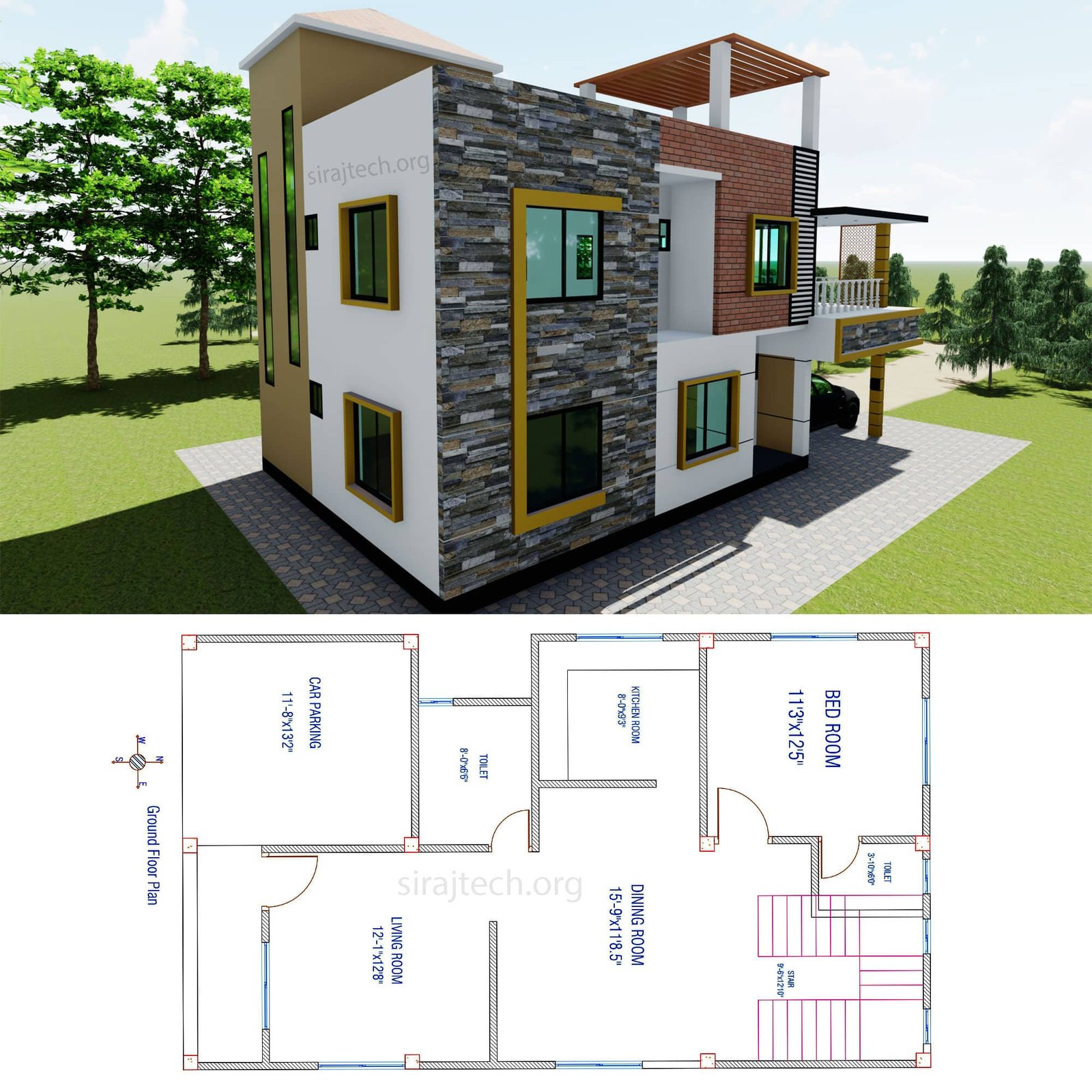 Duplex house design for 5 bedroom - আধুনিক বাড়ির ডিজাইন নকশা 3