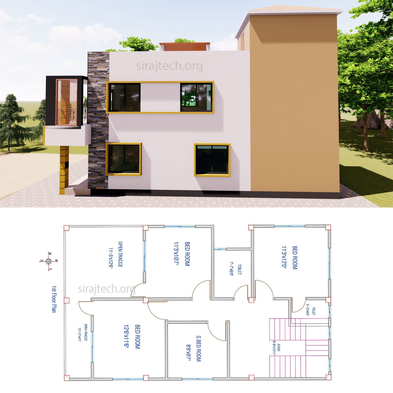 Duplex house design for 5 bedroom - আধুনিক বাড়ির ডিজাইন নকশা 4
