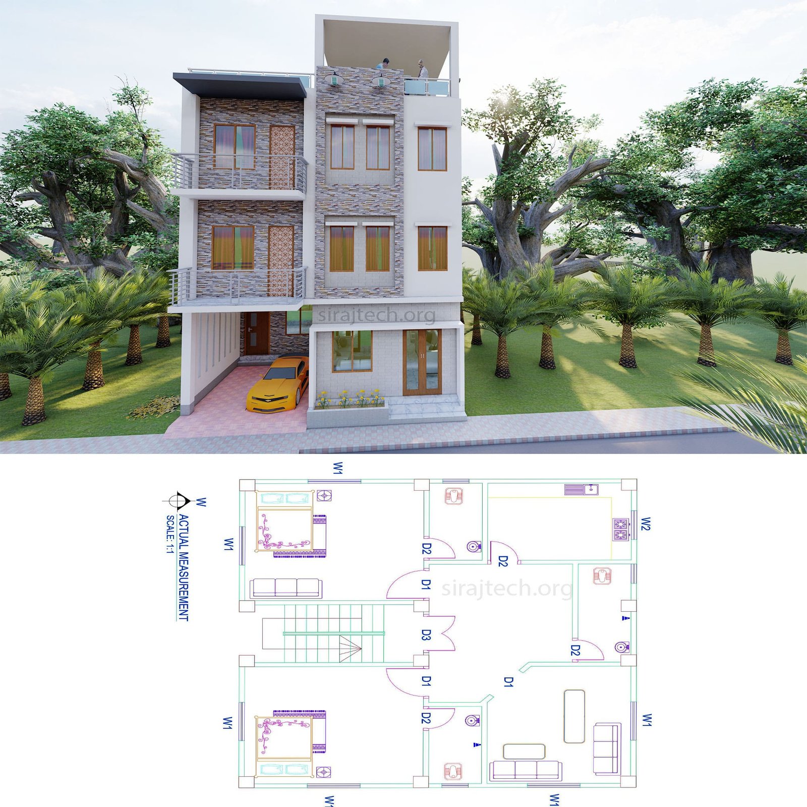 Three Storey Home Design | Best Triple Storey House Plan in Bangladesh 2